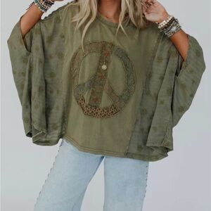 NWOT- Three Bird Nest Peace Path Embroidered Top (One Size)